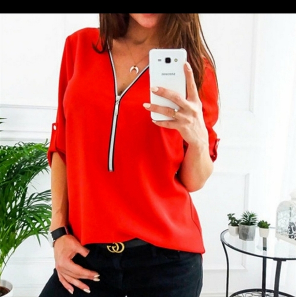Gorgeous Top 3/4 sleeve Red Orange Medium - Picture 1 of 6